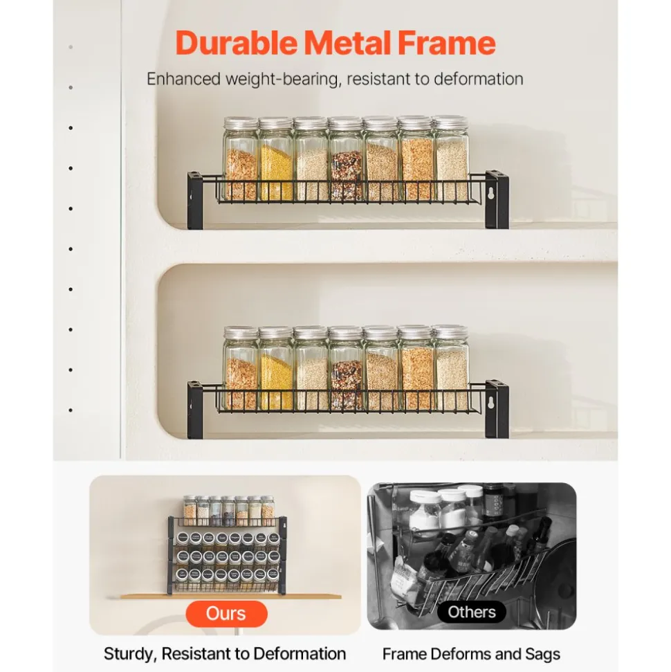 VEVOR Detachable Spice Rack Organizer for Cabinet, 4 Tie Stackable Seasoning Organizer, Spice Jars Kitchen Storage for Countertop Kitchen Pantry Cupboard, 15.8x10.7 in