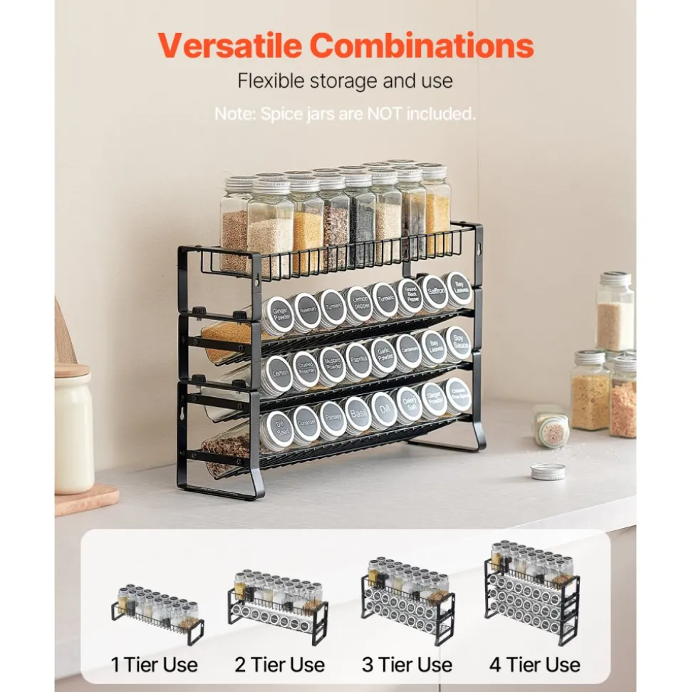 VEVOR Detachable Spice Rack Organizer for Cabinet, 4 Tie Stackable Seasoning Organizer, Spice Jars Kitchen Storage for Countertop Kitchen Pantry Cupboard, 15.8x10.7 in