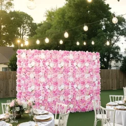 VEVOR 3D Flower Wall Panel, 12 PCS 15 x 15 inch, Artificial Floral Wall Background Mesh Backing Mat,Seamless Design&Easy Installation for Wedding Valentines Day Home Baby Party Backdrop Decor,Pink