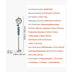 VEVOR Dial Test Indicator and Bore Gauge Measuring Tool Set, Dial Indicator 0.001 inch Accuracy, 2-6 inch Bore Range with Rod, Storage Case, Anvils for Industrial Machining Measurements