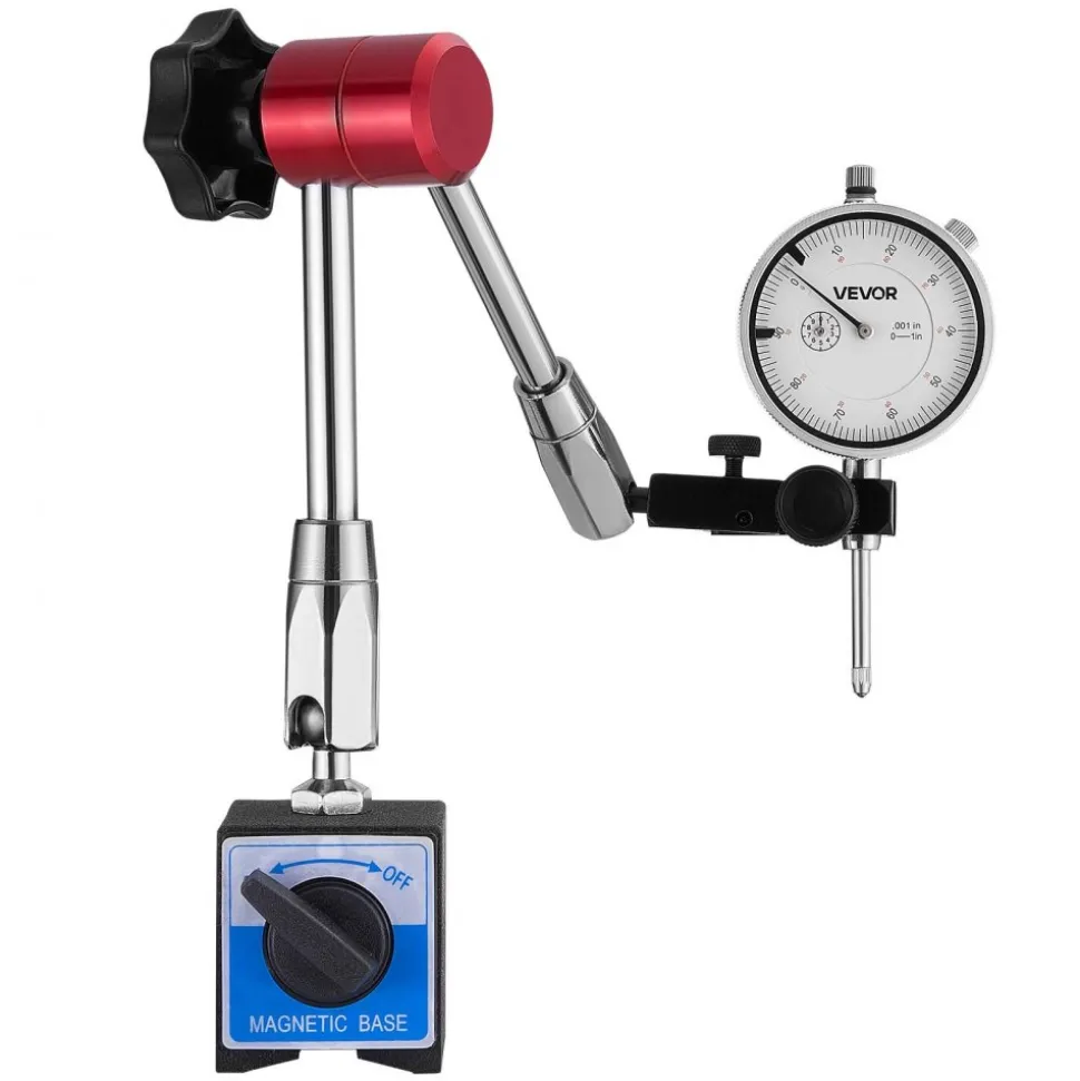 VEVOR Dial Test Indicator with Magnetic Flexible Base Stand, 0.001 inch Accuracy, 0-1 inch Range, Fine Adjustable Long Arm, Professional for Machine Set-Up, Narrow Area Measurement, Easy to Read