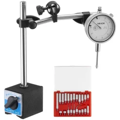 VEVOR Dial Test Indicator with Dual Rod Stand and Storage Case, 0.001 inch Accuracy, 0-1 inch Range, Fine Adjustable Long Arm, Non-Magnetic Centering Rods for Machine Set-Up, Narrow Area Measurement