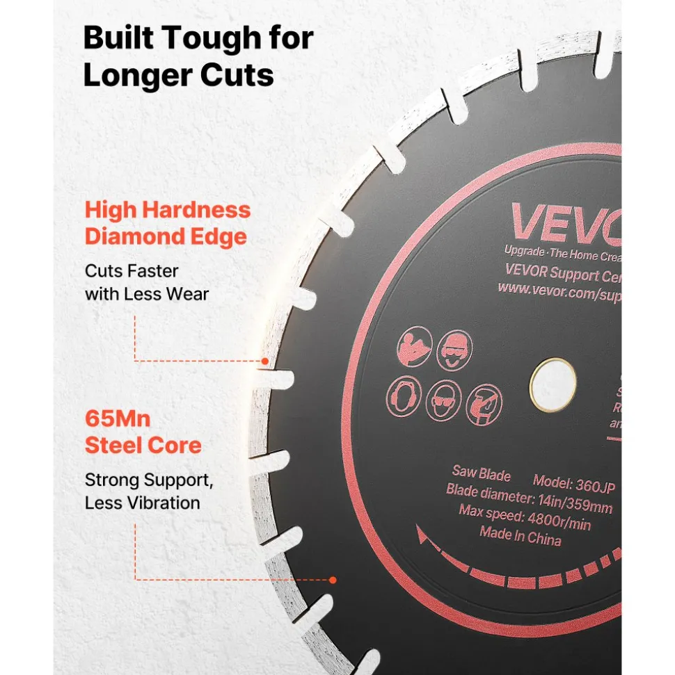 VEVOR Diamond Blades 14 inch, 3-Pack Concrete Saw Blade Set, 1 in Arbor, High-Hardness Diamond Segments, 65Mn Steel Core, Dry Wet Cutting, Clean Edges for Concrete, Masonry, Brick, Stone, Granite