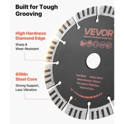 VEVOR Diamond Blades 5 inch, 5-Pack Wall Chaser Saw Blade Cutting Blade, 0.79 in Arbor, High-Hardness Diamond Segments, 65Mn Steel Core, Dry Wet Cutting, Clean Edges for Concrete Brick Stone Cement