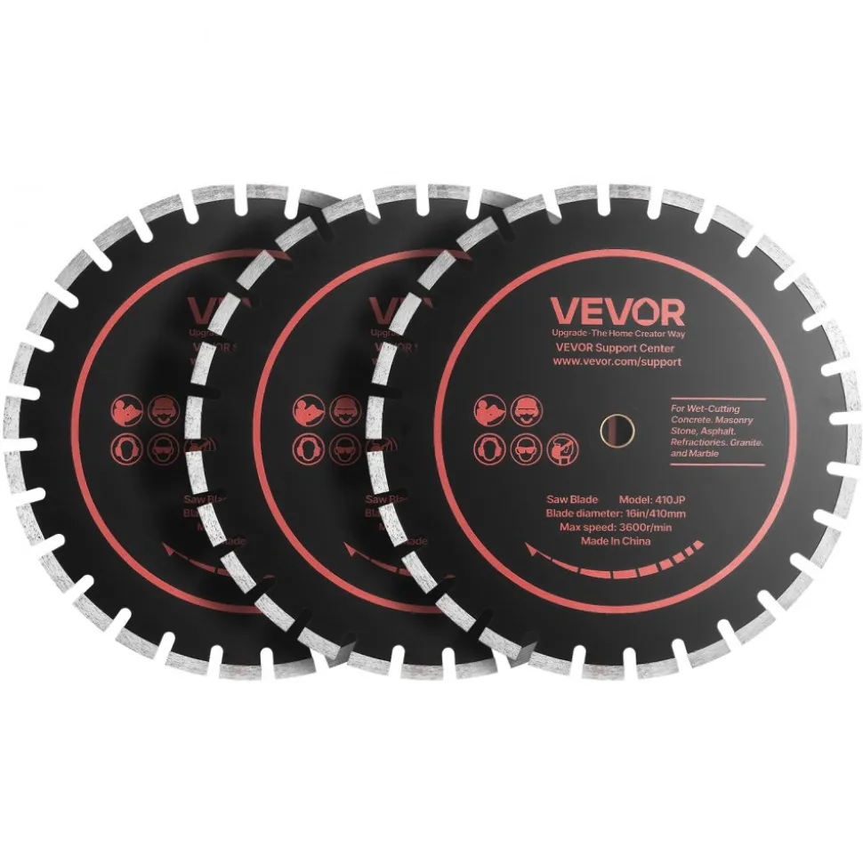 VEVOR Diamond Blades 16 inch, 3-Pack Concrete Saw Blade Set, 1 in Arbor, High-Hardness Diamond Segments, 65Mn Steel Core, Dry Wet Cutting, Clean Edges for Concrete, Masonry, Brick, Stone, Granite