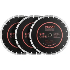 VEVOR Diamond Blades 12 inch, 3-Pack Concrete Saw Blade Set, 1 in Arbor, High-Hardness Diamond Segments, 65Mn Steel Core, Dry Wet Cutting, Clean Edges for Concrete, Masonry, Brick, Stone, Granite