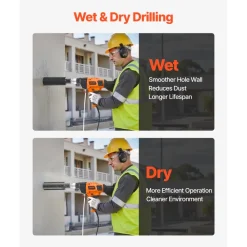 VEVOR Diamond Core Drilling Machine, 0.8-6.3 in Drilling Diameter, Handheld Dry and Wet Concrete Core Drill Rig with 4 Drill Bits, 0-1800RPM Variable Speed, UNC1 1/4-7, for Concrete Brick Stone, 2000W