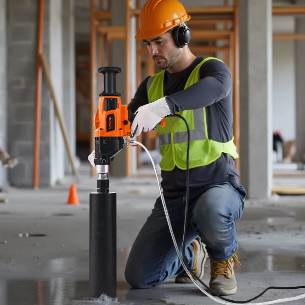 VEVOR Diamond Core Drilling Machine, 0.8-6.3 in Drilling Diameter, Handheld Dry and Wet Concrete Core Drill Rig with 4 Drill Bits, 0-1800RPM Variable Speed, UNC1 1/4-7, for Concrete Brick Stone, 2000W