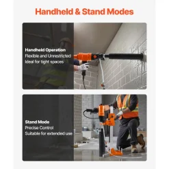 VEVOR Diamond Core Drilling Machine, 0.8-10 in Drilling Diameter, Stand-Mount Dry and Wet Concrete Core Drill Rig with 10 Bits, 470/800 RPM 2-Speed, UNC1 1/4-7 Thread, for Concrete Brick Stone, 2500W