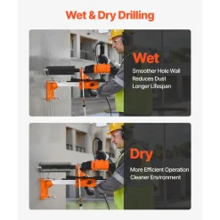 VEVOR Diamond Core Drilling Machine, 0.8-10 in Drilling Diameter, Stand-Mount Dry and Wet Concrete Core Drill Rig with 10 Bits, 470/800 RPM 2-Speed, UNC1 1/4-7 Thread, for Concrete Brick Stone, 2500W