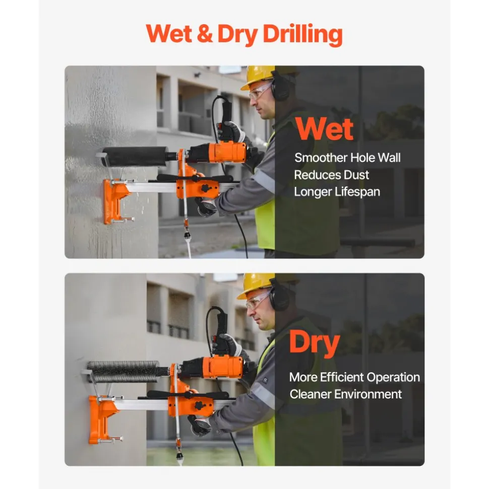 VEVOR Diamond Core Drilling Machine, 0.8-10 in Drilling Diameter, Stand-Mount Dry and Wet Concrete Core Drill Rig with 10 Bits, 470/800 RPM 2-Speed, UNC1 1/4-7 Thread, for Concrete Brick Stone, 2500W
