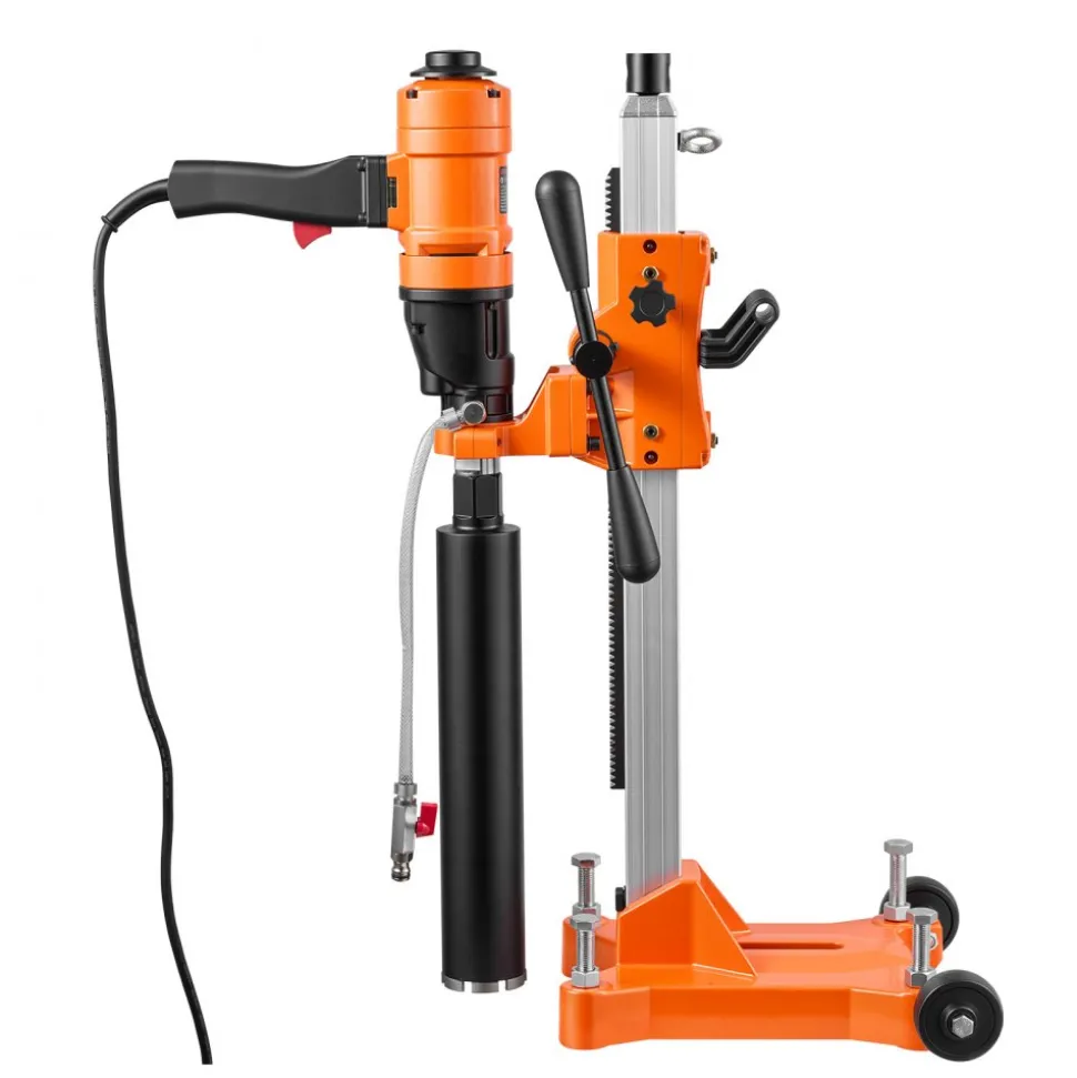 VEVOR Diamond Core Drilling Machine, Max 8" Drilling Capacity, 2-in-1 Handheld/Stand-Mount Dry and Wet Concrete Core Drill Rig with 4 Drill Bits, Rolling Wheeled Base, 1500W 2-Speed 950RPM/2200RPM
