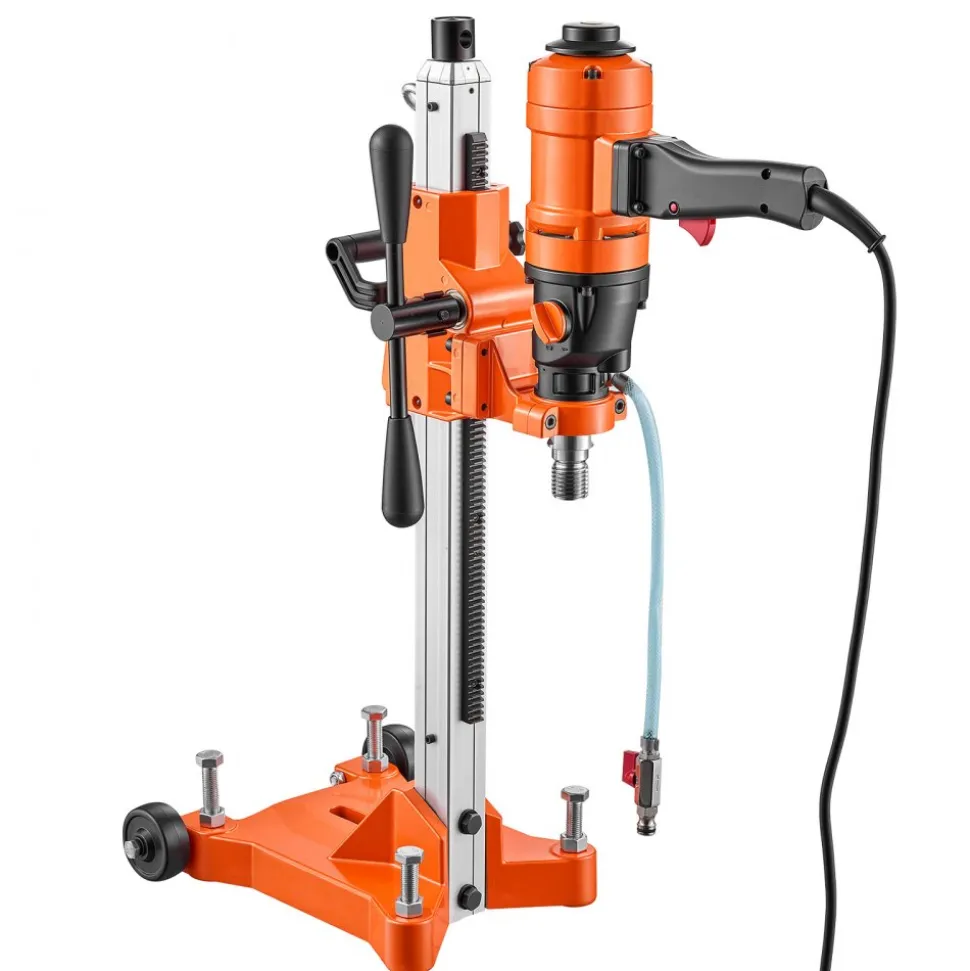 VEVOR Diamond Core Drilling Machine, Max 8" Drilling Capacity, 2-in-1 Handheld/Stand-Mount Dry and Wet Concrete Core Drill Rig with 4 Drill Bits, Rolling Wheeled Base, 1500W 2-Speed 950RPM/2200RPM