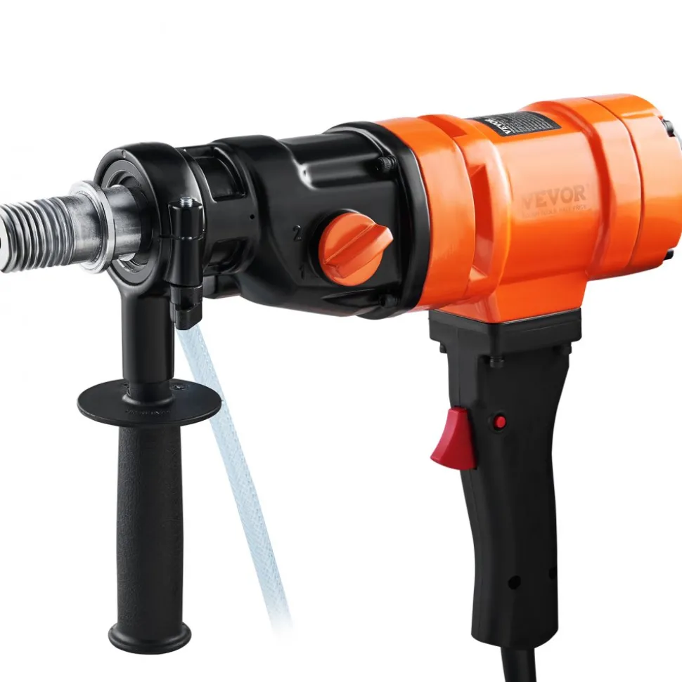 VEVOR Diamond Core Drilling Machine, 4in Handheld Wet Concrete Core Drill Rig, 1100-2400RPM Two Speed & 1-1/4" Thread & 2 Bubble Levels, 3-4in Drilling Diameter for Concrete Brick Block Stone, 1500W