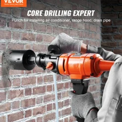 VEVOR Diamond Core Drilling Machine, 4in Handheld Wet Concrete Core Drill Rig, 1100-2400RPM Two Speed & 1-1/4
