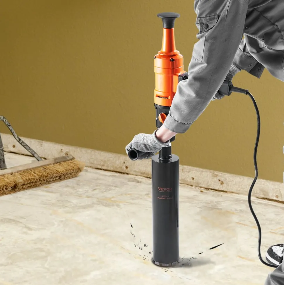 VEVOR Diamond Core Drilling Machine, 4in Handheld Wet Concrete Core Drill Rig, 1100-2400RPM Two Speed & 1-1/4" Thread & 2 Bubble Levels, 3-4in Drilling Diameter for Concrete Brick Block Stone, 1500W