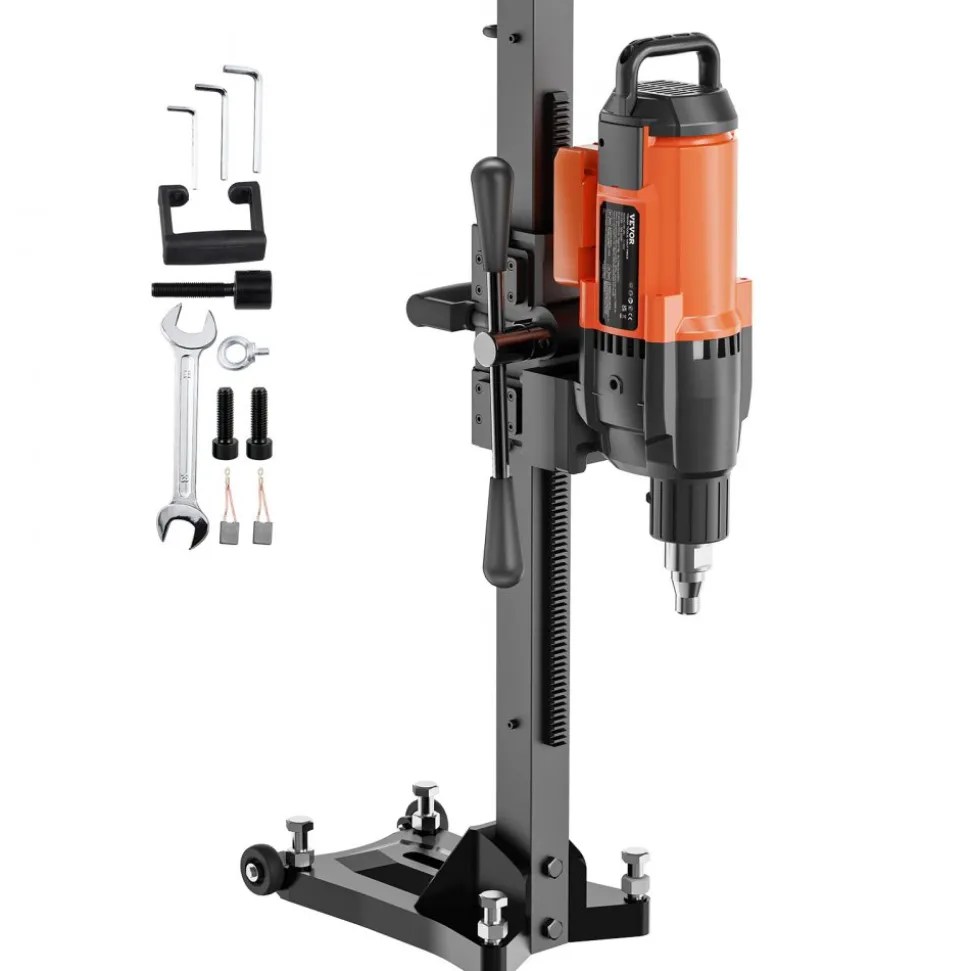 VEVOR Diamond Core Drilling Machine, 10in Wet Concrete Core Drill Rig with Stand Wheels, 750RPM Speed & 1-1/4" Thread & Lifting Handle, 10in Drilling Diameter for Concrete Brick Block Stone, 2500W