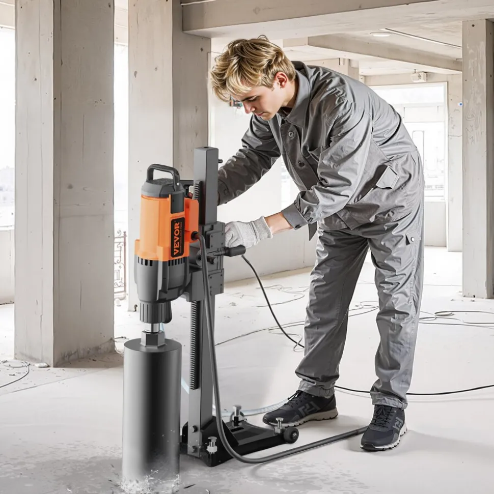 VEVOR Diamond Core Drilling Machine, 10in Wet Concrete Core Drill Rig with Stand Wheels, 750RPM Speed & 1-1/4" Thread & Lifting Handle, 10in Drilling Diameter for Concrete Brick Block Stone, 2500W