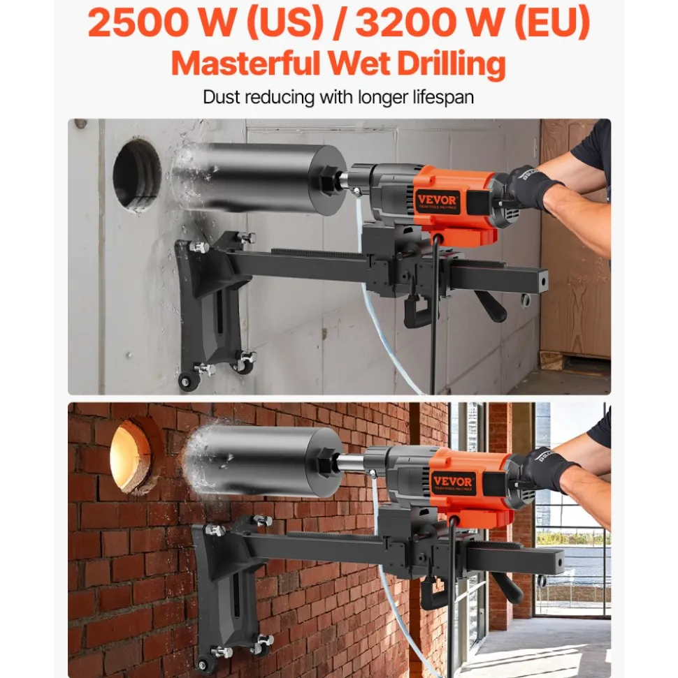 VEVOR Diamond Core Drilling Machine, 10in Wet Concrete Core Drill Rig with Stand Wheels, 750RPM Speed & 1-1/4" Thread & Lifting Handle, 10in Drilling Diameter for Concrete Brick Block Stone, 2500W