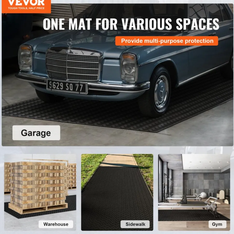 VEVOR Diamond-Plate Rubber Flooring Roll, 3 mm x 4 ft x 6 ft Garage Floor Mat, SBR Rubber Garage Flooring Roll, Easy to Clean, Diamond Plate Rubber Mat for Under Cars, Garage Industry Gym, Black
