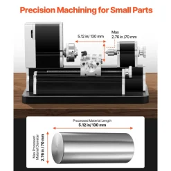 VEVOR Didactical Mini Metal Lathe Machine, 2.76 x 5.12 in, 36W Power Metal Lathe, 20,000 RPM Speed, with 3-jaw Chuck, Aluminum Alloy Handwheel, for Processing Precision Parts Soft Metals Wood Plastics