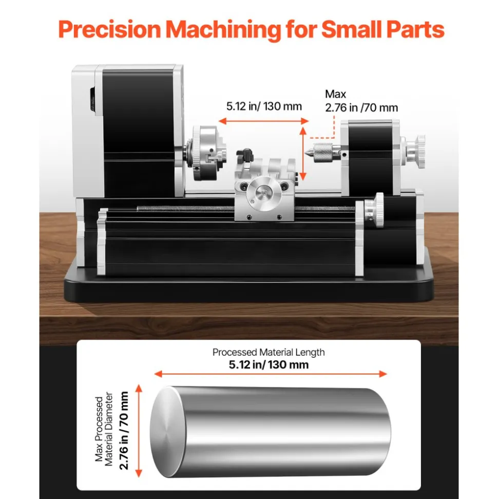 VEVOR Didactical Mini Metal Lathe Machine, 2.76 x 5.12 in, 36W Power Metal Lathe, 20,000 RPM Speed, with 3-jaw Chuck, Aluminum Alloy Handwheel, for Processing Precision Parts Soft Metals Wood Plastics