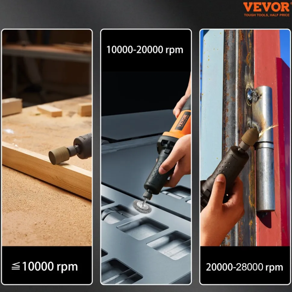 VEVOR Die Grinder, 1/4" Collet Variable Speed (10000-28000RPM), Heavy Duty Electric, Ergonomic Grip for Rust Removal, Grinding, Cutting, Polishing, Welding Repair, Deburring, with 1/4" & 1/8" Collets