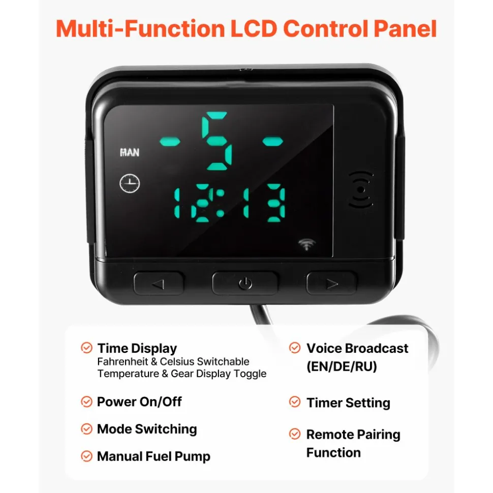 VEVOR Diesel Air Heater Controller, DC5V Universal Diesel Air Heater Controller Thermostat Switch, Parking Heaters Controllers with LCD Display and Remote Control, Fits for 2KW/5KW/8KW Diesels Heaters