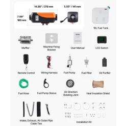VEVOR Diesel Air Heater, 8 kW DC12-24V, Fast Heating Diesel Parking Heater with Remote Control and Color Digital Display, 10L Fuel Tank, Low Noise, Voice Announcement, for RV, Truck, Boat and Trailer