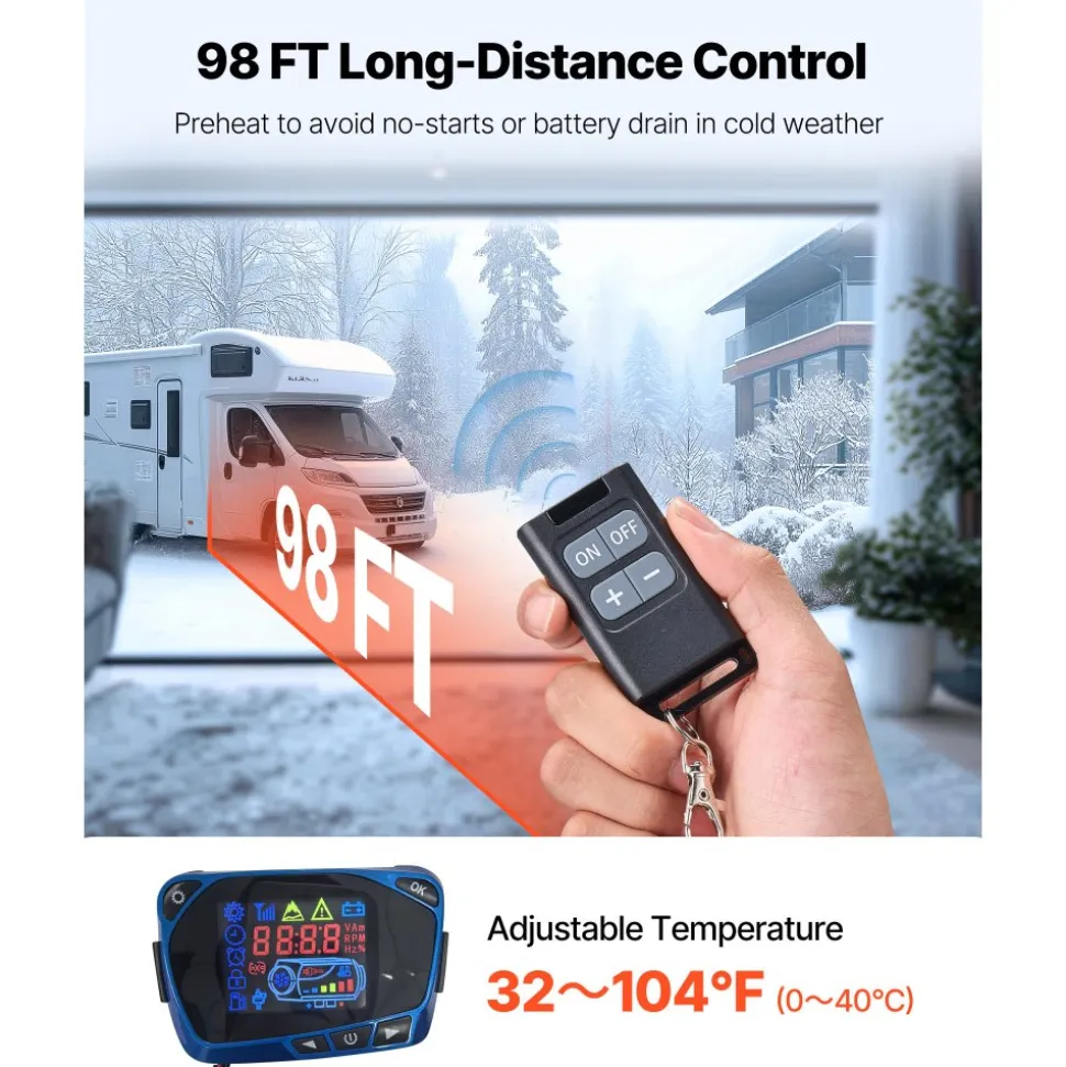 VEVOR Diesel Air Heater, 8 kW DC12-24V, Fast Heating Diesel Parking Heater with Remote Control and Blue LCD Switch, Low Noise, Pre-Heating Function, for RV, Truck, Camper, Van, Boat and Trailer