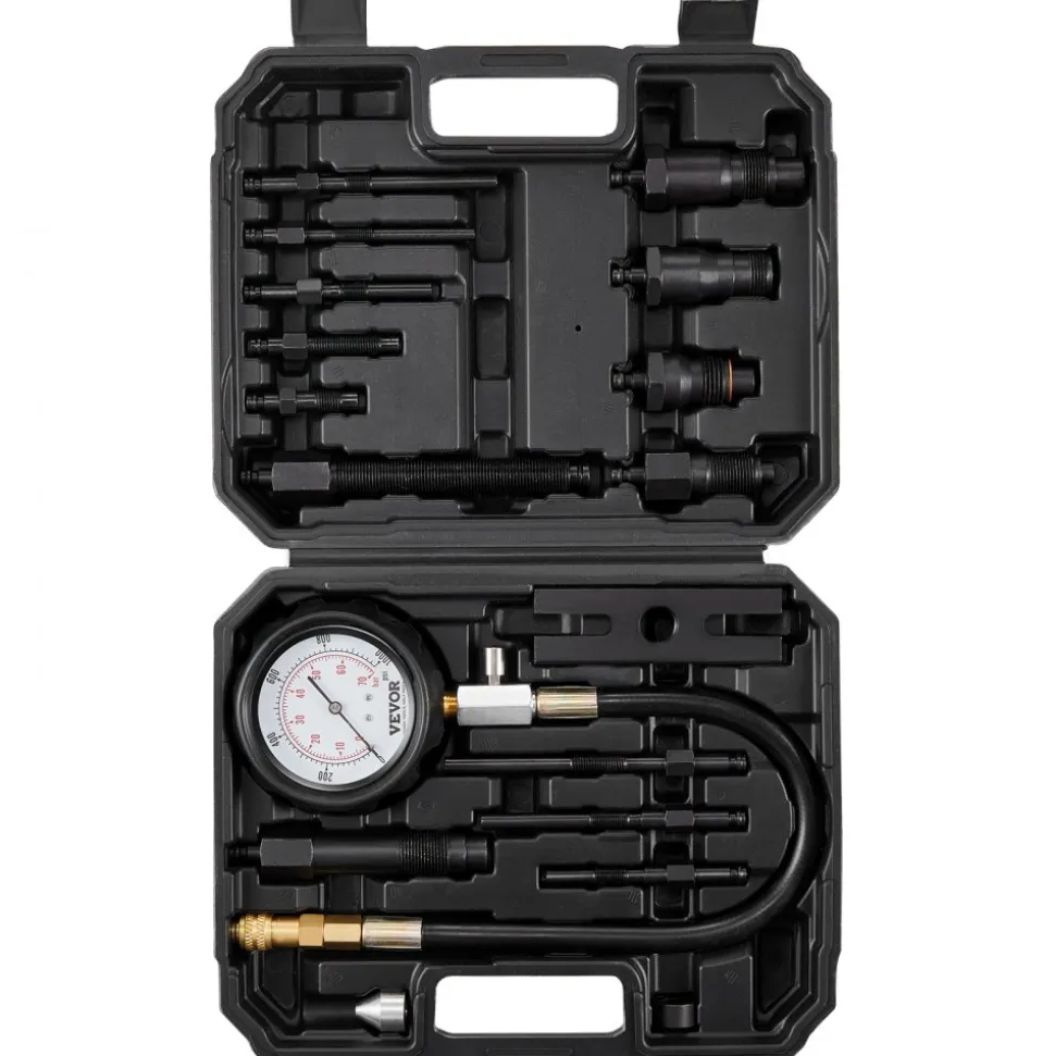 VEVOR Diesel Engine Compression Tester, 18 pcs Cylinder Pressure Test Tool Kit, with 0-1000 psi Gauge and Adapters, Diesel Injector Tester Check Cylinders in Diesel Trucks, Tractors, Equipment