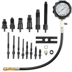 VEVOR Diesel Engine Compression Tester, 18 pcs Cylinder Pressure Test Tool Kit, with 0-1000 psi Gauge and Adapters, Diesel Injector Tester Check Cylinders in Diesel Trucks, Tractors, Equipment