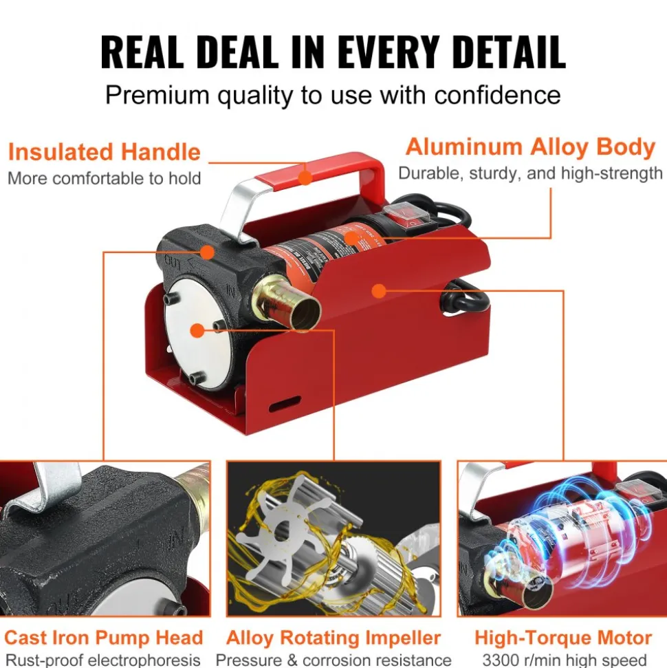 VEVOR Diesel Fuel Transfer Pump Kit 12V 10 GPM DC with Automatic Shut-off Nozzle Hose, Portable Electric Self-Priming Fuel Transfer Extractor Pump Kit for Diesel, Kerosene, Machine, Transformer Oil