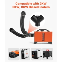VEVOR Diesel Heater Connector, 3 inch Diesel Heater Duct Connector Accessories, 3-Way Y Branch Diesels Heaters Air Vent Duct with 2 90° Rotatable Valves, Black Joint Connectors for 2KW 5KW 8KW Heaters