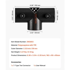 VEVOR Diesel Heater Connector, 2.32 inch Diesel Heater Duct Connector Accessories, T-shape 3 Way Air Vent Connectors with 2 90° Rotatable Valves, Black Joint Connectors for 2KW Diesels Heaters