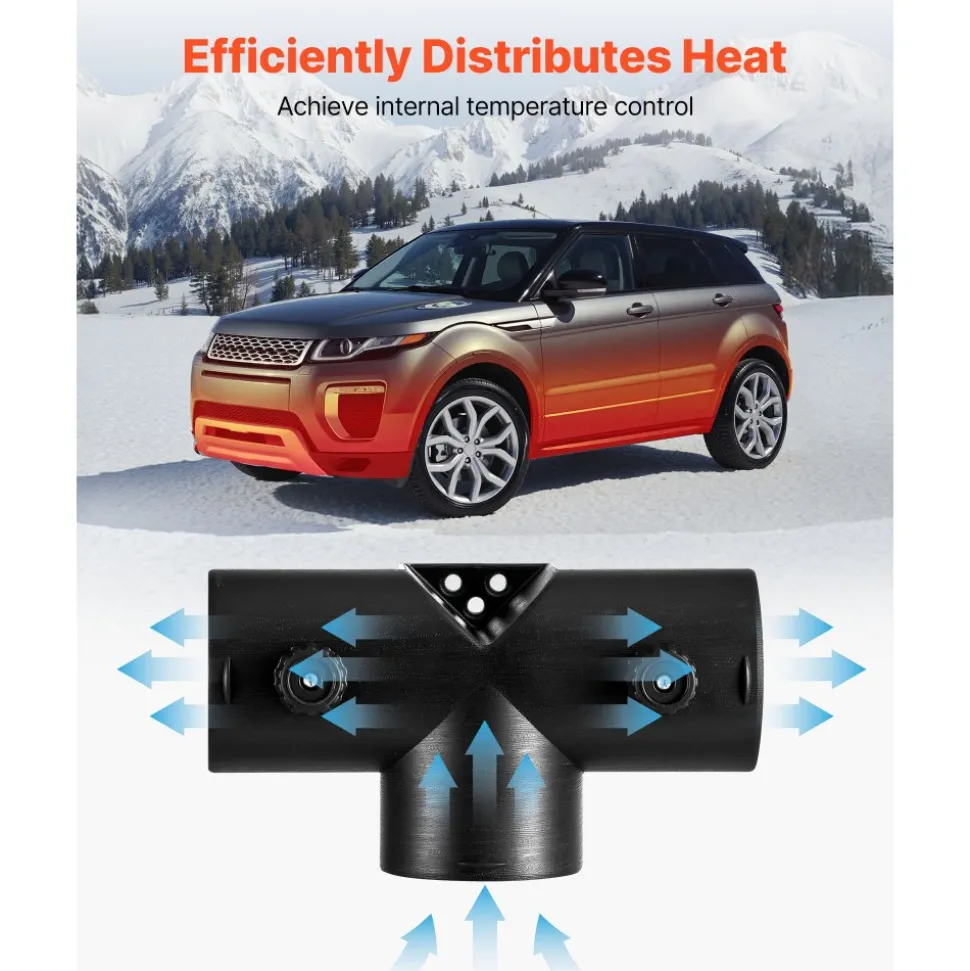 VEVOR Diesel Heater Connector, 2.32 inch Diesel Heater Duct Connector Accessories, T-shape 3 Way Air Vent Connectors with 2 90° Rotatable Valves, Black Joint Connectors for 2KW Diesels Heaters