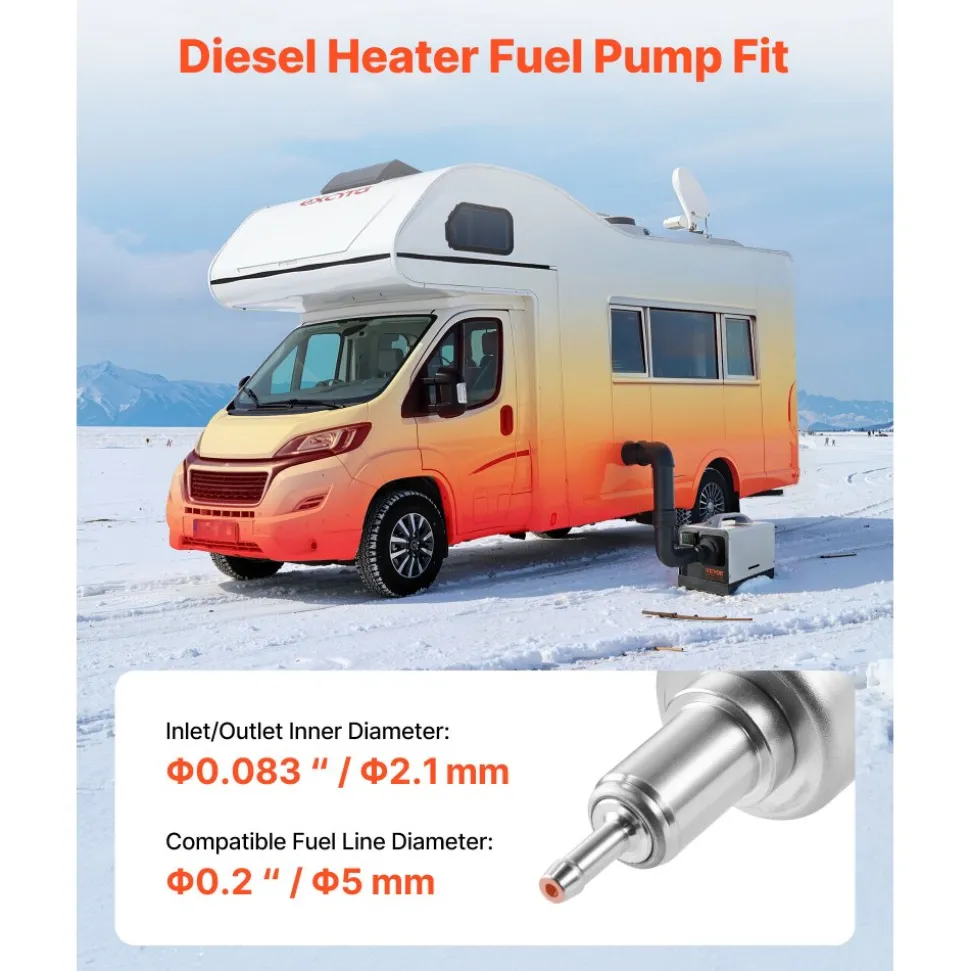 VEVOR Diesel Heater Fuel Pump, 12/24V DC Car Air Heater Diesel Fuel Dosing Pump, 22 to 32ML Air Diesels Parking Heaters Pumps Fits for 2KW 5KW 8KW Diesels Heaters, Quiet Design, Pulse Technology