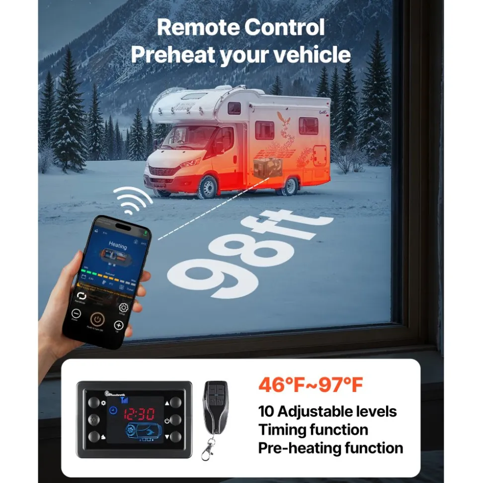VEVOR Diesel Heater, 8KW, DC 12V/24V, All in One Portable Diesel Air Heater with Bluetooth APP Control, Remote Control and LCD Screen, 1.9 Gal Fuel Tank for Trucks, Vans, RVs, Campers, and Garages