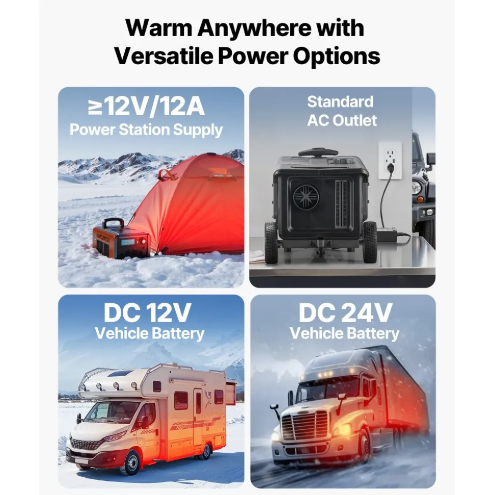 VEVOR Diesel Heater, 8KW, DC 12V/24V, All in One Portable Diesel Air Heater with Bluetooth APP Control, Remote Control and LCD Screen, Trolley Design, 1.3 Gal Fuel Tank for Trucks, Vans, RVs, Campers