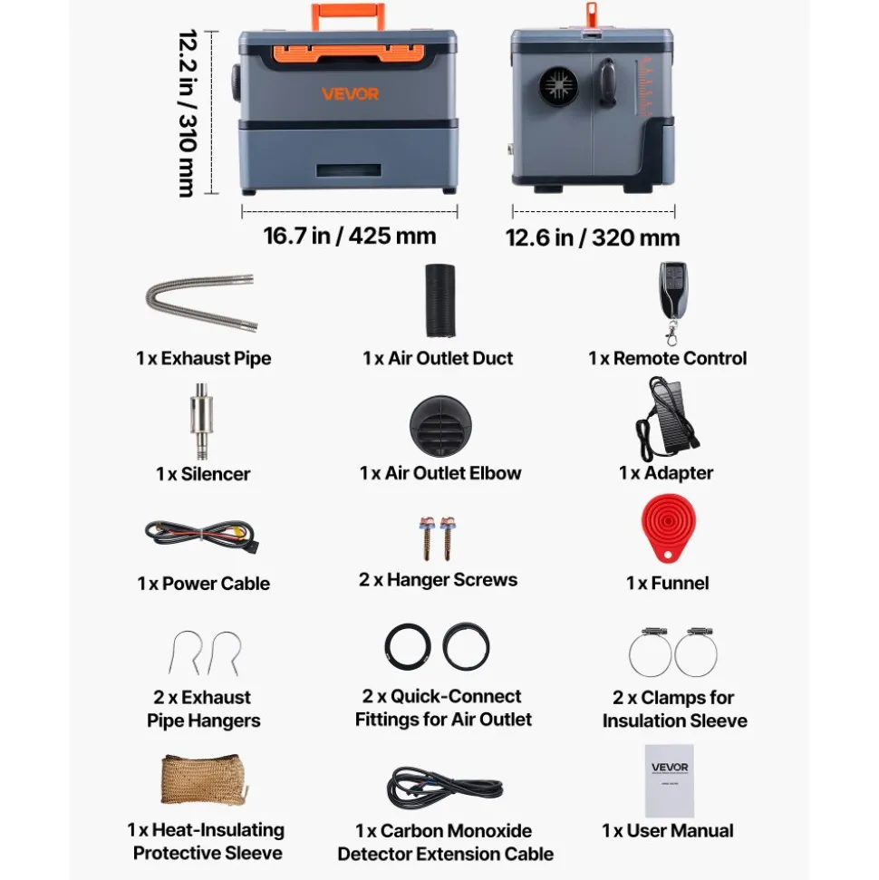VEVOR Diesel Heater, 8KW, DC 12V/24V, All in One Portable Diesel Air Heater with Bluetooth APP Control, Remote Control and LCD Screen, 1.3 Gal Fuel Tank for Trucks, Vans, RVs, Campers, and Garages