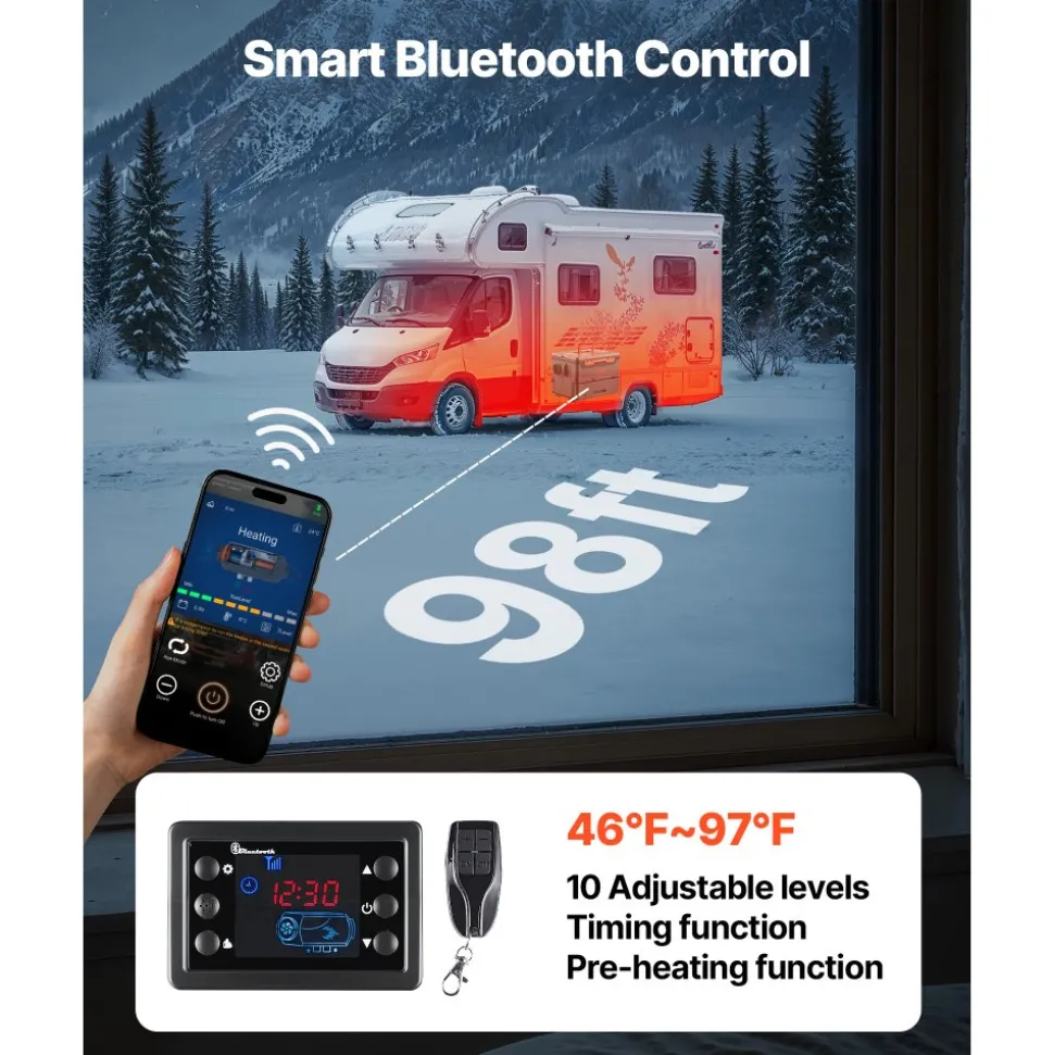 VEVOR Diesel Heater, 8KW, DC 12V/24V, All in One Portable Diesel Air Heater with Bluetooth APP Control, Remote Control and LCD Screen, 1.3 Gal Fuel Tank for Trucks, Vans, RVs, Campers, and Garages