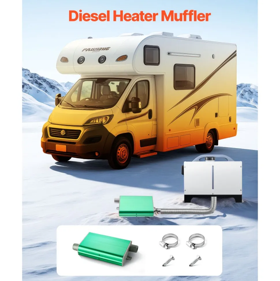VEVOR Diesel Heater Muffler, 0.94 inch Diesel Heater Muffler Upgrade, Parking Heaters Mufflers Fit with 2 Clamps and Screws, Aluminum Alloy Parking Heaters Noise Reducer for 2KW 5KW 8KW Heaters