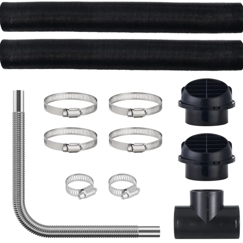 VEVOR Diesel Heater Pipe Ducting Set, 3" Extendable Air Duct Hose, 1" Stainless Steel Exhaust Pipe, 2 Air Vents, Tee Air Outlet Connector and Hose Clamps, for 5KW/8KW Diesel Parking Heaters