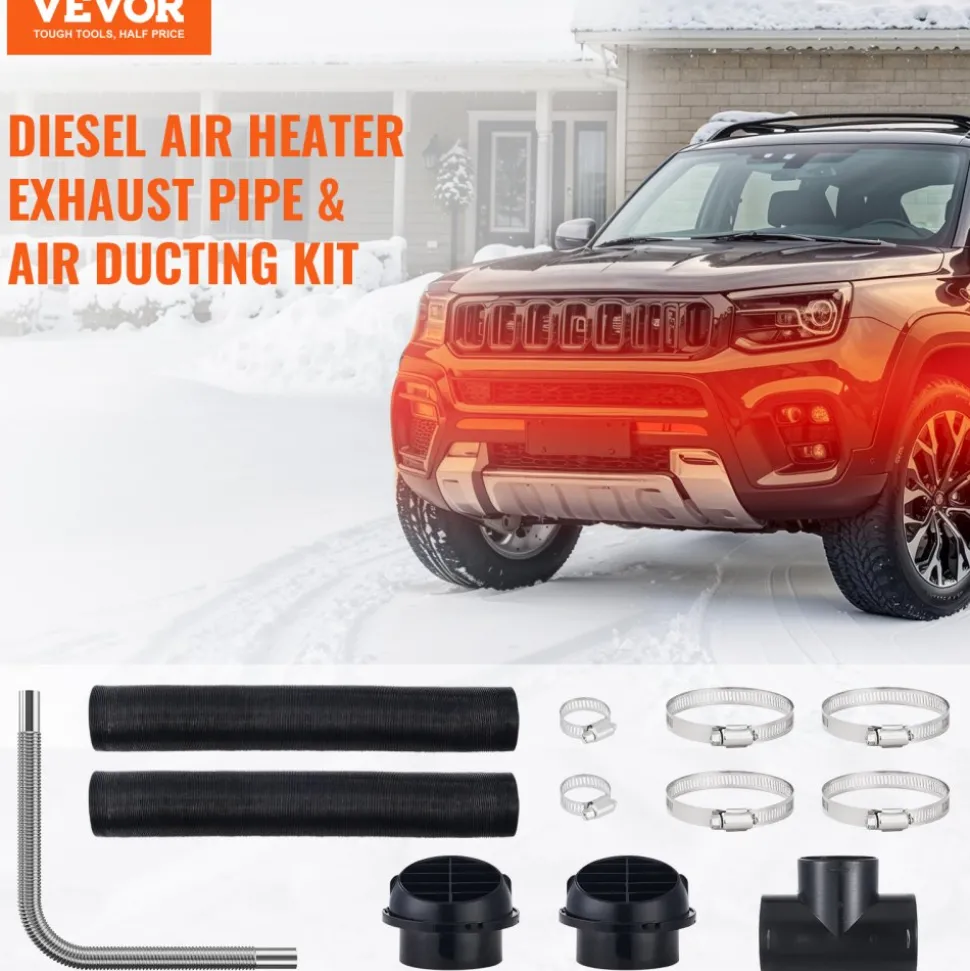 VEVOR Diesel Heater Pipe Ducting Set, 3" Extendable Air Duct Hose, 1" Stainless Steel Exhaust Pipe, 2 Air Vents, Tee Air Outlet Connector and Hose Clamps, for 5KW/8KW Diesel Parking Heaters