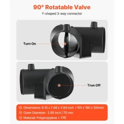 VEVOR Diesel Heater Pipe Duct Vent Kit, 3-inch Heater Pipe Warm Air Outlet Vent Set with Y-Shaped Connector & Air Duct Clamps, Parking Heaters Air Ducts Vent Kit for 5KW 8KW Diesel Heaters, Black