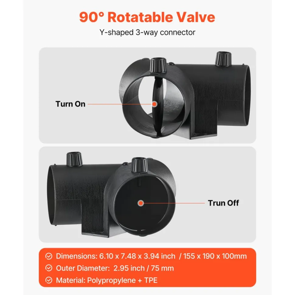 VEVOR Diesel Heater Pipe Duct Vent Kit, 3-inch Heater Pipe Warm Air Outlet Vent Set with Y-Shaped Connector & Air Duct Clamps, Parking Heaters Air Ducts Vent Kit for 5KW 8KW Diesel Heaters, Black