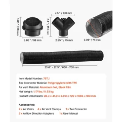 VEVOR Diesel Heater Pipe Duct Vent Kit, 3-inch Heater Pipe Warm Air Outlet Vent Set with Y-Shaped Connector & Air Duct Clamps, Parking Heaters Air Ducts Vent Kit for 5KW 8KW Diesel Heaters, Black