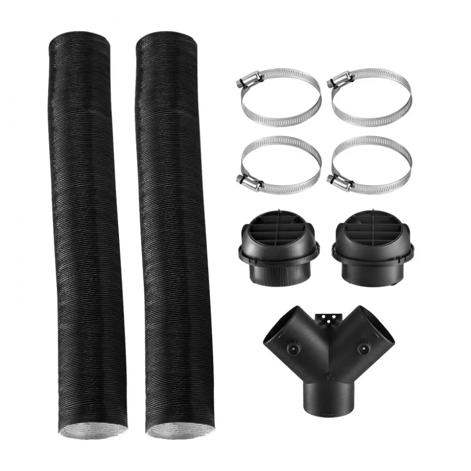 VEVOR Diesel Heater Pipe Duct Vent Kit, 3-inch Heater Pipe Warm Air Outlet Vent Set with Y-Shaped Connector & Air Duct Clamps, Parking Heaters Air Ducts Vent Kit for 5KW 8KW Diesel Heaters, Black