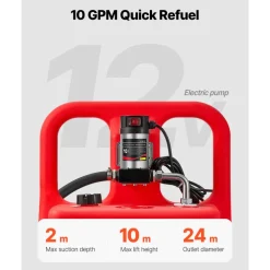 VEVOR Diesel Transfer Tank, 32 Gallon, Portable Kerosene Tank with 12V DC 10GPM Electric Transfer Pump, 13 ft Delivery Hose & Self-sealing Nozzle, Compatible with Diesel & Kerosene
