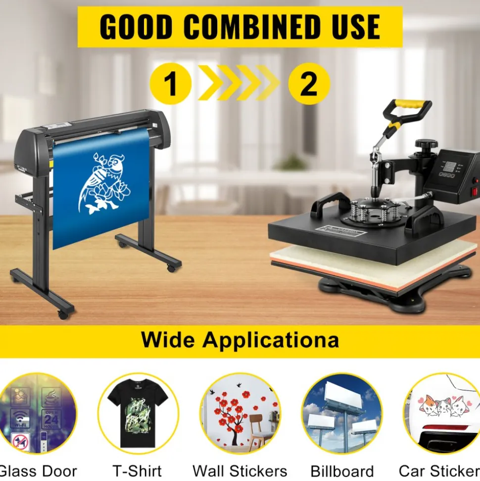 VEVOR Digital Clamshell 15" X 15" (38 X 38cm) Heat Transfer Press + 28 Inch Vinyl Cutter Machine Kit Software